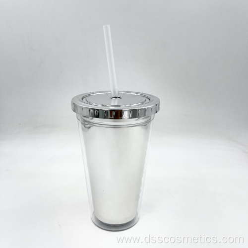 Eco Friendly BPA Free Tumbler 16oz 500ml UV coating Plastic double wall tumbler with straw